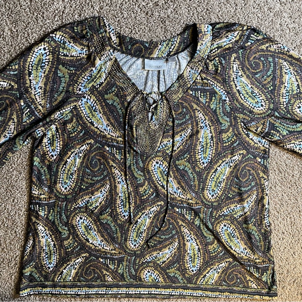 Avenue paisley blouse 22/24 tunic hippie women’s‎ flowy business casual top 70s